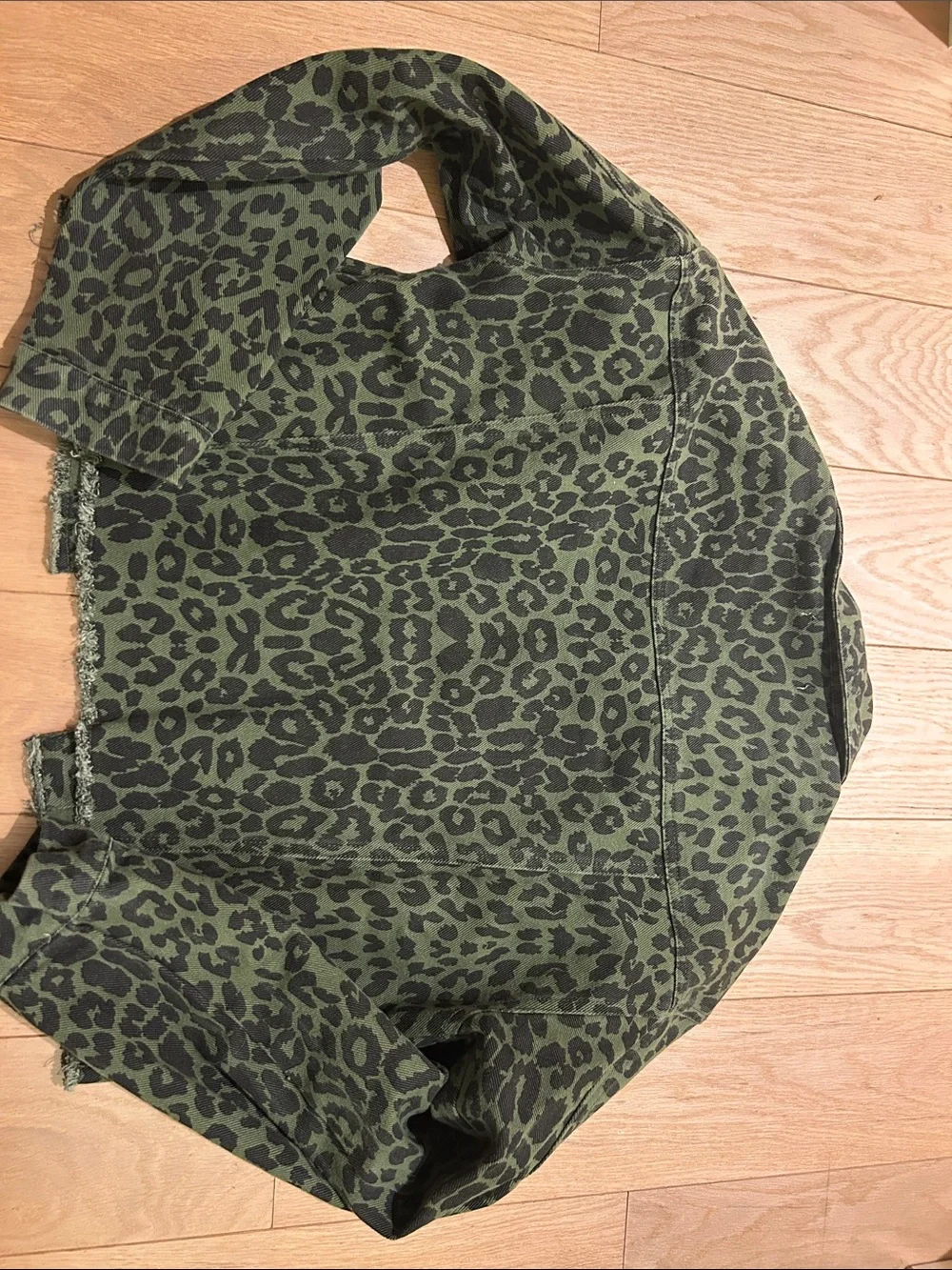 Wild Honey Green Leopard Print Jean Jacket